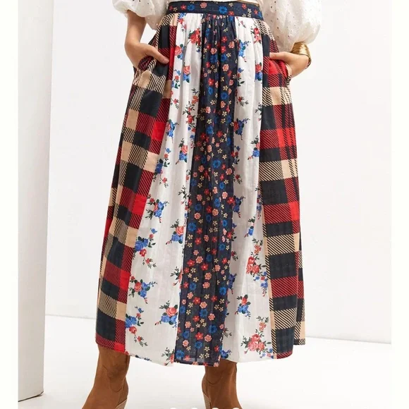 Anthropologie Let Me Be Contrast mixed print maxi skirt Size XS - Picture 3 of 12